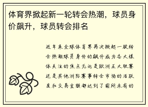 体育界掀起新一轮转会热潮，球员身价飙升，球员转会排名