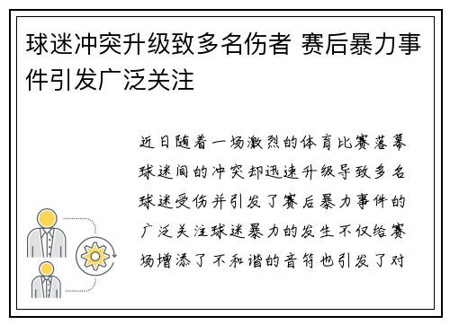 球迷冲突升级致多名伤者 赛后暴力事件引发广泛关注