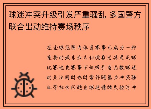 球迷冲突升级引发严重骚乱 多国警方联合出动维持赛场秩序