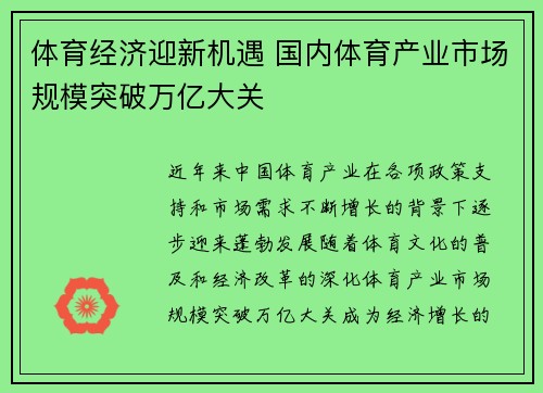 体育经济迎新机遇 国内体育产业市场规模突破万亿大关